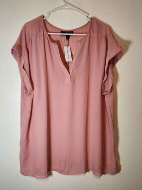🌸 Lane Bryant Blush Pink Split Neck Blouse | Size 14 | NWT 🌸